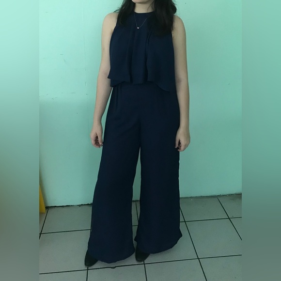 Navy Blue Formal Halter Top and Bottom Coord Set - Picture 1 of 6